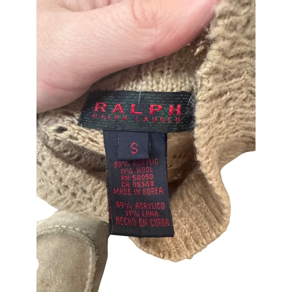 Ralph Lauren Vintage Beige Crochet Knit‎ Mock Neck Sweater Small Cottagecore Y2k